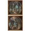 Coppia di capricci architettonici con scene mitologiche, olio su tela, pittore bolognese attivo nel XVIII secolo