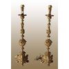 Coppia di lampade candelieri elettrificate francesi del 1800 in bronzo con paralumi in tessuto