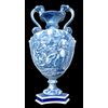 Vaso in maiolica in monocromia turchina con scena istoriata di battaglia.Manifattura Fantechi.Signa.