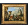 Capriccio architettonico con la Piramide di Caio Cestio, pittore romano del XVIII secolo, seguace di Giovanni Paolo Panini, olio su tavola