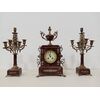 Orologio trittico in marmo rosso - fine '800- parigina - sveglia con candelabri