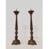 Coppia di portaceri-candelieri in lamierino di ottone su legno-epoca '800 -h48cm