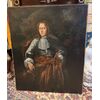 Pittore del XVIII secolo. Ritratto di gentiluomo con levriero. Olio su tela cm 110x90.