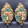 PAIR OF PALMS IN POLYCHROME EMBOSSED BRASS - XIX CENT.     