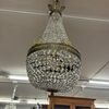 Antico grande lampadario a Mongolfiera epoca fine 800 in bronzo e cristalli 4 luci . H 90 