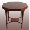 Tavolino ottagonale inglese stile Vittoriano in noce con intarsi del 1800