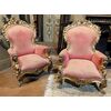 PANC153 - N. 2 Poltrone dorate con tessuto rosso, mis. cm L 80 x P 80 x H 115