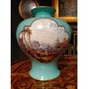 Grande vaso in porcellana celeste con paesaggio manifattura Dresda del 1800 