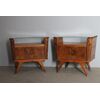 Antica Coppia comodini 1945 art deco noce. Milano . Top in vetro . Mis 70 x 33 x h 62 
