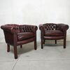 Coppia di poltrone inglese chesterfield vintage originale in pelle marrone 