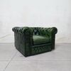 Poltrona chesterfield club vintage inglese originale in pelle verde smeraldo 