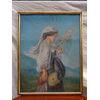 Quadro pastello raffigurante donna datato 1873 Francia cornice foglia oro