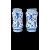 Coppia di vasi albarelli in maiolica  con decoro blu a foglia di quercia.Montelupo.