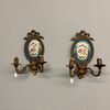Antica coppia di applique bronzi con placca dipinta. Prima metà 900 Limoges Francia 