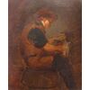 Olio su tavola francese del 1800 Uomo con giornale 