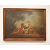 Antico quadro francese del 1800 olio su tela raffigurante scena galante