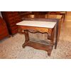 Consolle francese stile Luigi Filippo in legno di noce con piano in marmo cassetto e motivi di intaglio