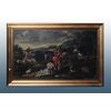 Antico quadro italiano del 1600 olio su tela paesaggio bucolico con animali e personaggi