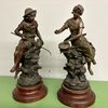 Coppia di sculture Auguste Moreau fine 800 in antimonio Patinato pescatore e Contadina . Mis h 46 
