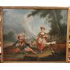 Olio su tela francese del 1700 coppia di personaggi innamorati