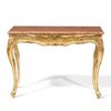Consolle in Legno Intagliato e Dorato con Piano in Marmo Rosso Verona, Inizio XX Secolo, 120x50x85 cm