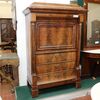 Secretaire biedermaier in mogano e piuma di mogano con colonne da restaurare