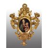 Acquasantiera antica Luigi Filippo Romana in legno dorato e intagliato. Periodo XIX secolo.
