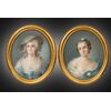 Coppia di pastelli antichi Napoleone III raffigurante ritratti di donne. Francia XIX secolo.