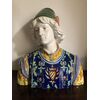 Busto in maiolica,Figura maschile rinascimentale.Manifattura Minghetti.Bologna.