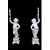 Coppia di grandi candelieri putti in maiolica a decoro floreale policromo.Gian  Battista Viero,Nove di Bassano.