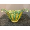 Vaso centrotavola in vetro cordonato oro e verde.Manifattura Barovier e Toso.Murano.