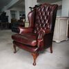 Poltrona chesterfield bergere vintage inglese originale in pelle marrone 