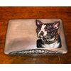 Scatolina portasigarette in argento e smalto con cane bulldog francese.Italia.