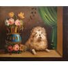 &quot;Vase of flowers with dog&quot; Oil painting on Biedermaier period canvas Measures 65 x 80 cm     