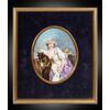 Placca antica in porcellana policroma raffigurante donna con cavallo. Francia XIX secolo.