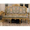Golden wood sofa.     