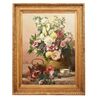 DIPINTI ANTICHI DI FIORI, NATURE MORTE CON MALVAROSE E HIBISCUS, OLIO SU TELA, DELL 800. (QF648)