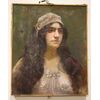 Antico gessetto su tela del 1800 raffigurante ritratto di donna