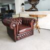 Poltrona chesterfield club vintage inglese originale in pelle marrone 