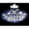 Candeliere-bugia in maiolica decorata con raffaellesche su sfondo blu.Manifattura Molaroni.Pesaro.