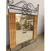 Specchio in ferro battuto e vimini, vintage, anni '60, mis 88x63 cm, modernariato