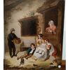 Olio su tela inglese del 1800 "Scena familiare" all'aperto