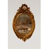 Specchiera ovale verticale con cimasa stile Luigi XV del 1800 dorata foglia oro
