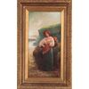 Olio su tela inglese personaggio femminile "Contadina" del 1800