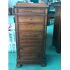Faux walnut secretary desk in walnut with 4 external drawers and 4 internal drawers.     