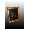 Olio su tela francese del 1800 raffigurante Bosco con coppia di Cervi