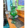 Antico versatoio brocca primi '900 in vetro verde soffiato, Empoli, h 40 cm