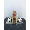 Pair of marble bookends with soccer ball.     