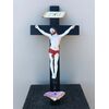 Christ - holy water stoup in porcelain on ebonized cross.Ginori manufacture.     