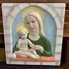 Antica placca vergine e bambino Lenci -Torino 1935 Abele Jacopi  ceramica policroma mis 34 x 31
